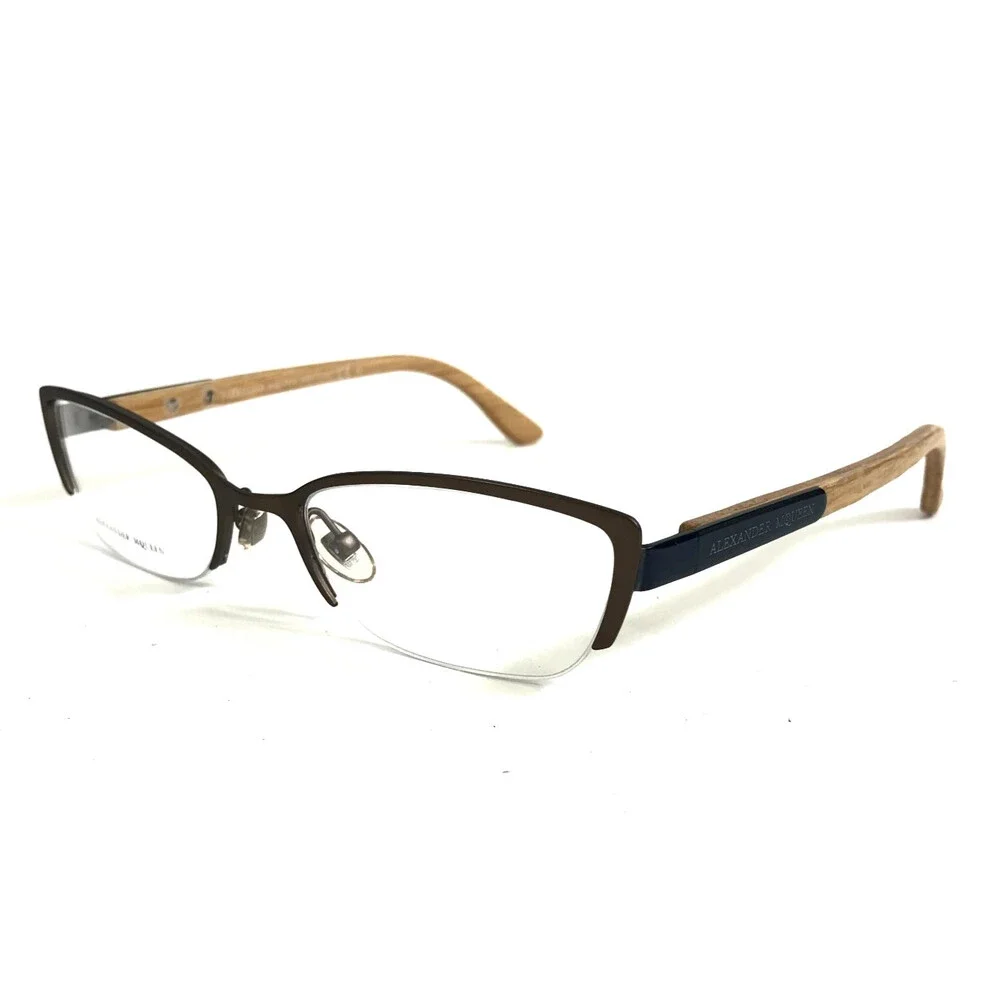 Alexander McQueen Eyeglasses Frames AMQ4183 WCU Brown Wood Blue 53-18-135